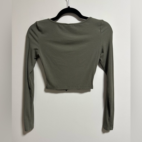 Olive Green Crop Top with Bow Accents - Picture 2 of 7
